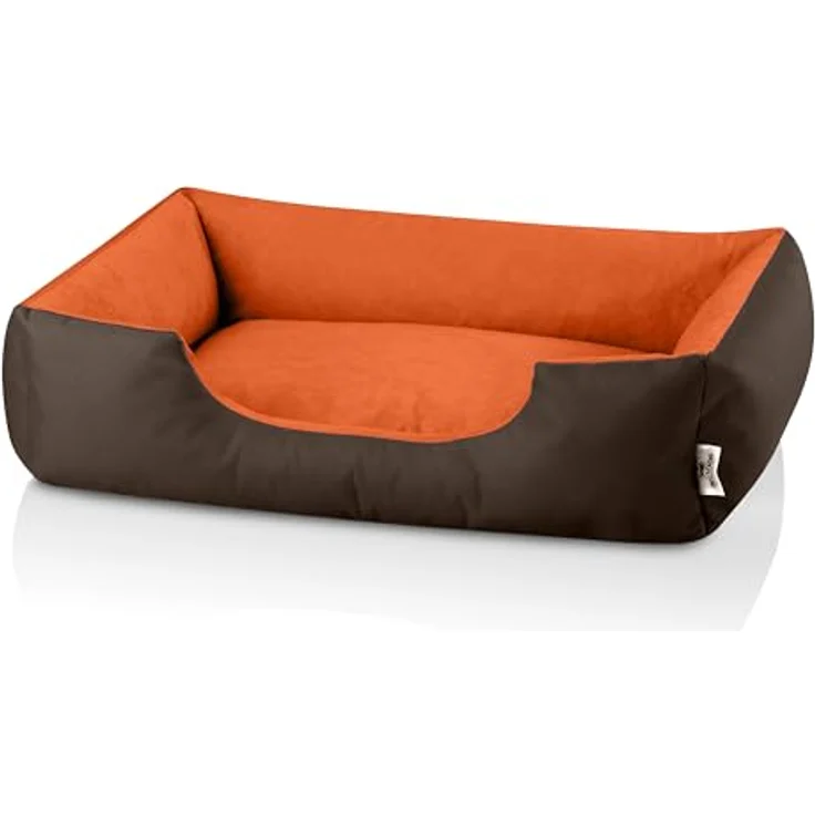 BedDog Hundebett LUPI, Hundekissen mit abziehbaren waschbaren Bezug, Hundekorb, Hundesofa, für mittel-große Hunde, L, braun-orange – Bild 2