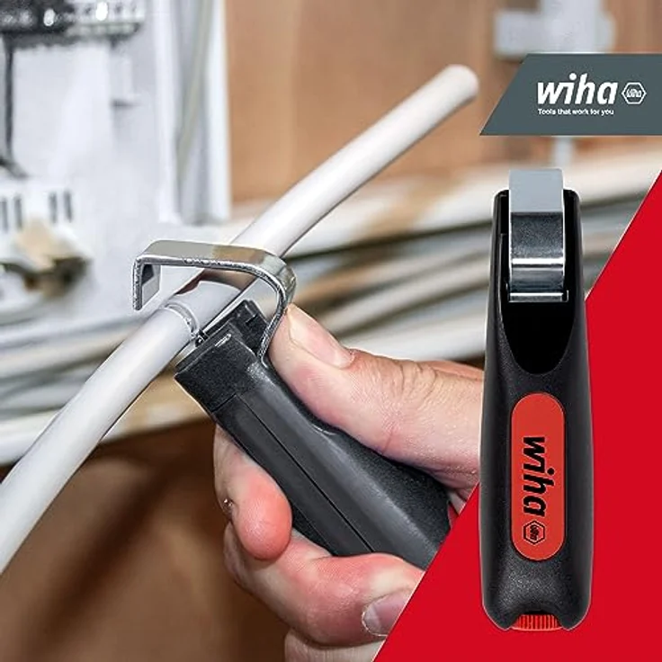 Wiha Abmantelungswerkzeug 130mm I mit selbstdrehender Schleppklinge für Rundkabel I Universal-Abmantelungswerkzeug I Entmanteler I Kabelmesser (44240) – Bild 4