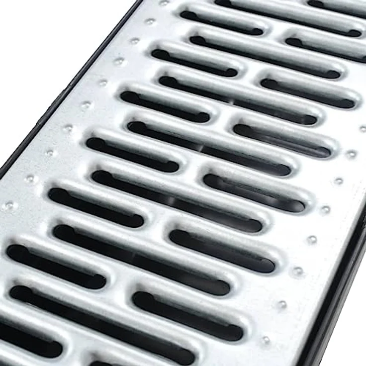 vidaXL Entwässerungsrinne Set 3 m, Kunststoff mit verzinktem Stahlrost, korrosionsbeständig, schwarz-silber – Bild 4