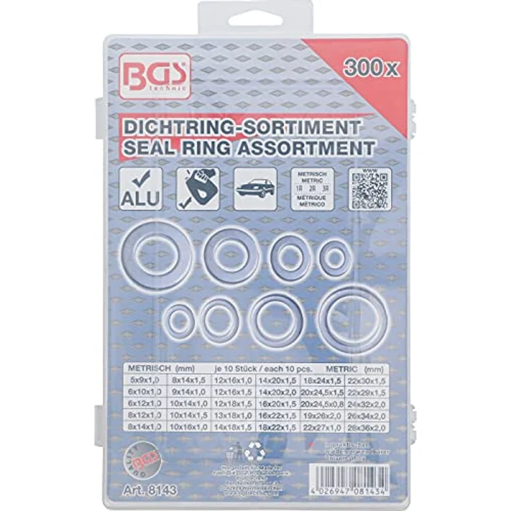 BGS Dichtring-Sortiment 300-tlg. Aluminium inkl. Sortimentskasten | Geeignet für Ölablassschrauben | 30 verschiedene Größen | BGS 8143 – Bild 3