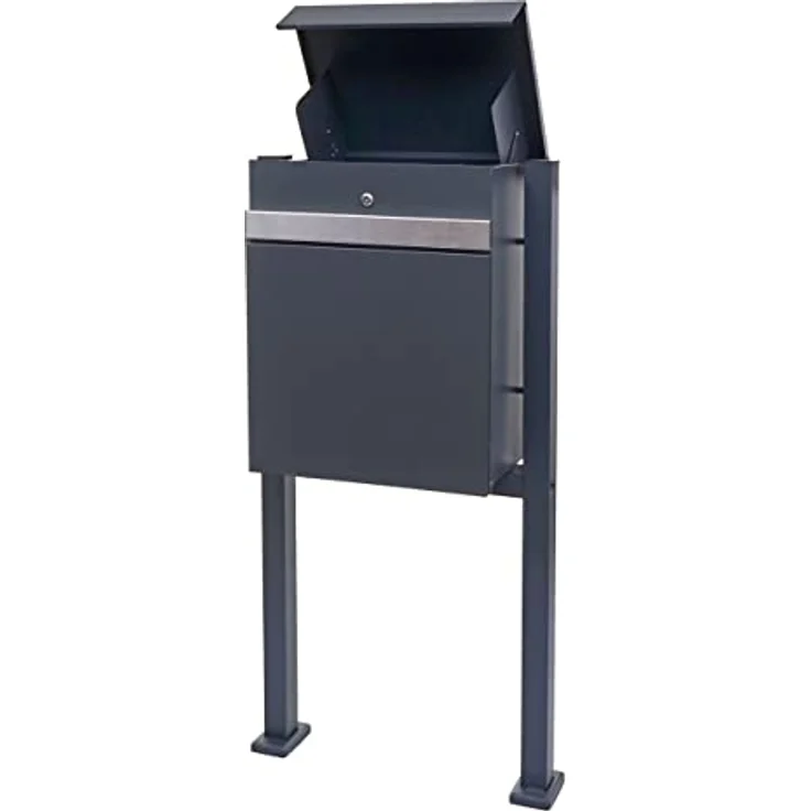PROREGAL Paketkasten mit Standfuß, verzinkt anthrazit-Edelstahl, HxBxT 120x59x36cm, abschließbar, mit Einwurfsystem und Rückholsperre, für Pakete bis 16x30x22 cm – Bild 1