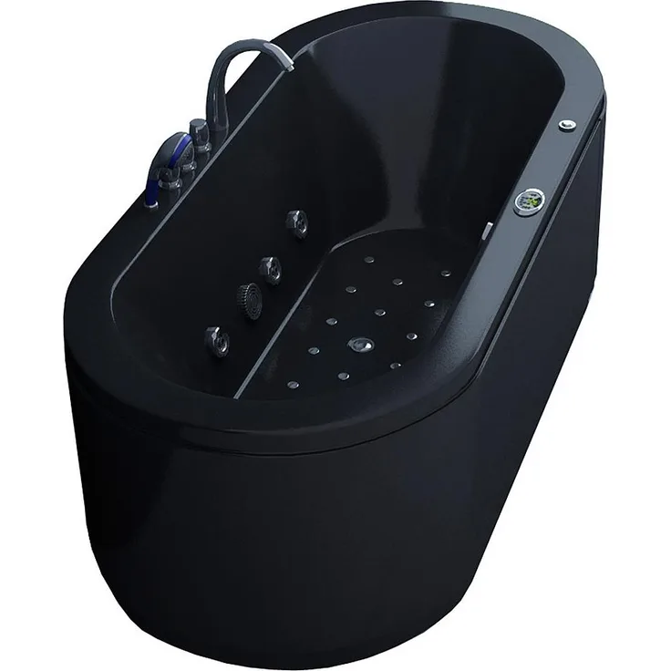 Jet-Line, Badewanne Villa Sofia Schwarz Whirlpool 194 cm (6 Hochdruck-Massagedüsen, Farblichttherapie, Unterwasserbeleuchtung)