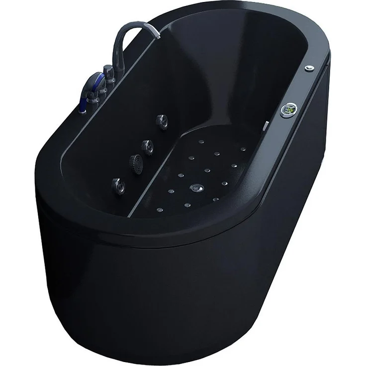 Jet-Line, Badewanne Villa Sofia Schwarz Whirlpool 194 cm (6 Hochdruck-Massagedüsen, Farblichttherapie, Unterwasserbeleuchtung)
