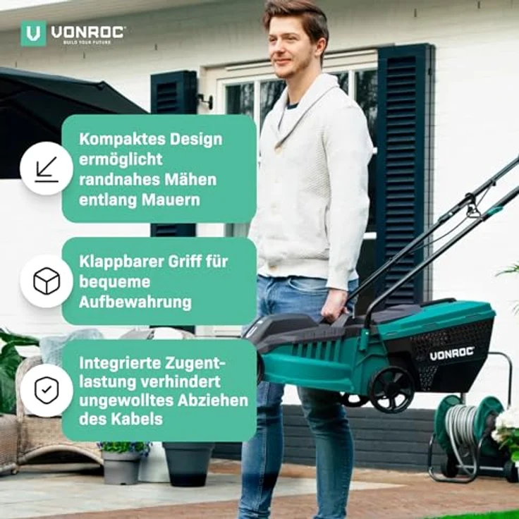 Rasenmäher – 1300 W – 32 cm Schnittbreite – 30 L Grasfangkorb mit Füllstandsanzeige – Einstellbare Schnitthöhe – Bild 6