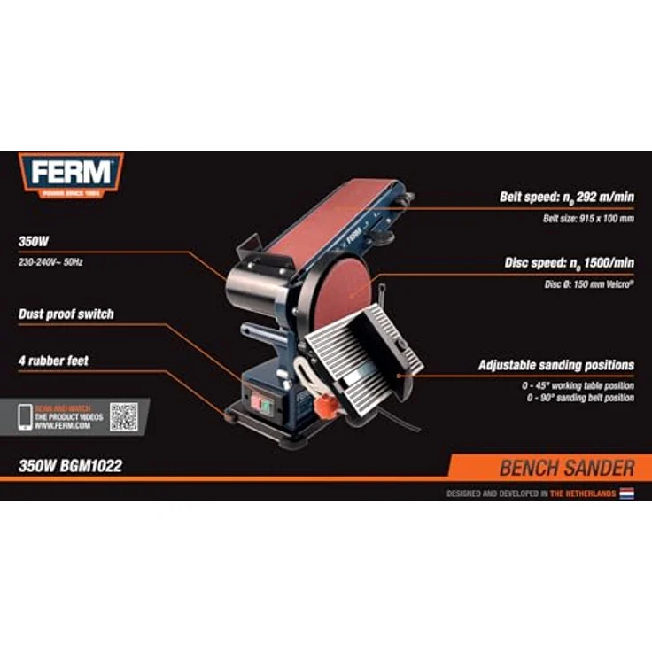 FERM Bandschleifmaschine ? 350W ? 150mm - einschl. 2 Schleifbänder (P80 & P120) und 2 Schleifscheiben (P80 & P120) – Bild 3