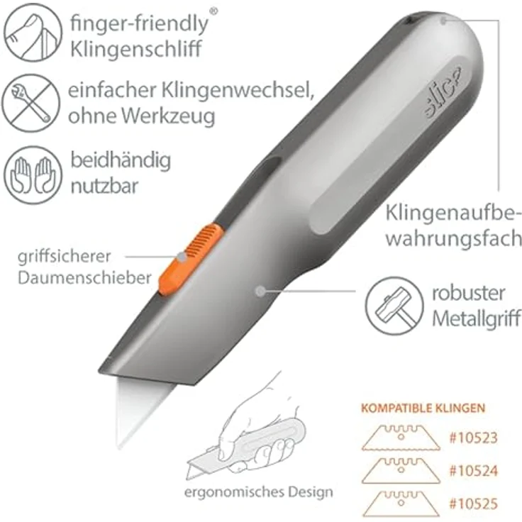 SLICE Cuttermesser Slice 10490, Teppichmesser mit robustem Metallgriff, manueller Klingenverstellung und finger-friendly® Sicherheitsklinge – Bild 4