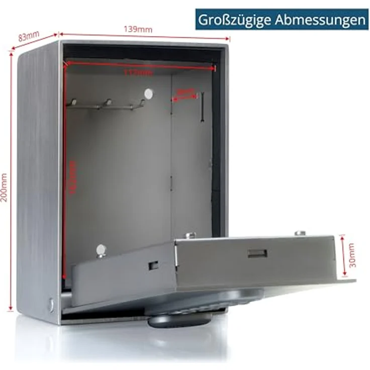 masunt Schlüsseltresor 2120 E Code | Elektronischer Schlüsselsafe aus massivem V2A Edelstahl | Online-Codevergabe aus der Ferne | maximale Sicherheit | wetterfest | Silber – Bild 3