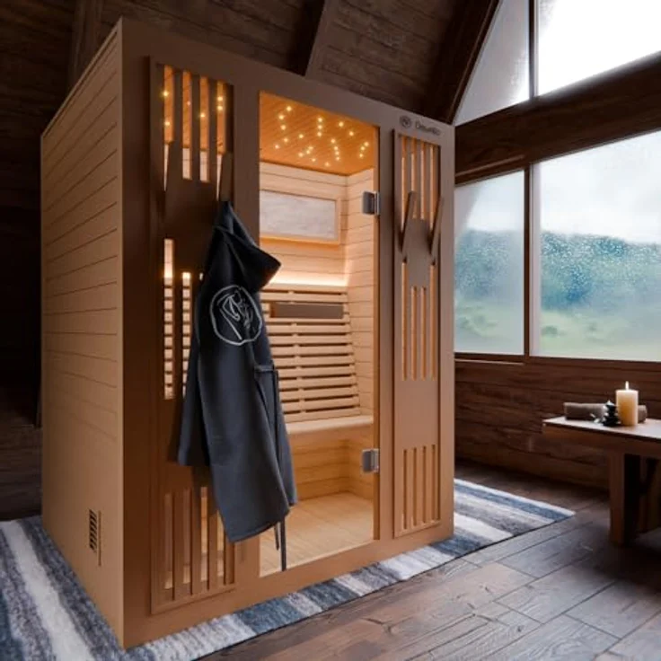 Dewello Sauna MINTO 150x130 Finnische Sauna, 3 Personen, Saunaofen Harvia 4,5KW, BxTxH: 150 x 130 x 190 cm – Bild 2