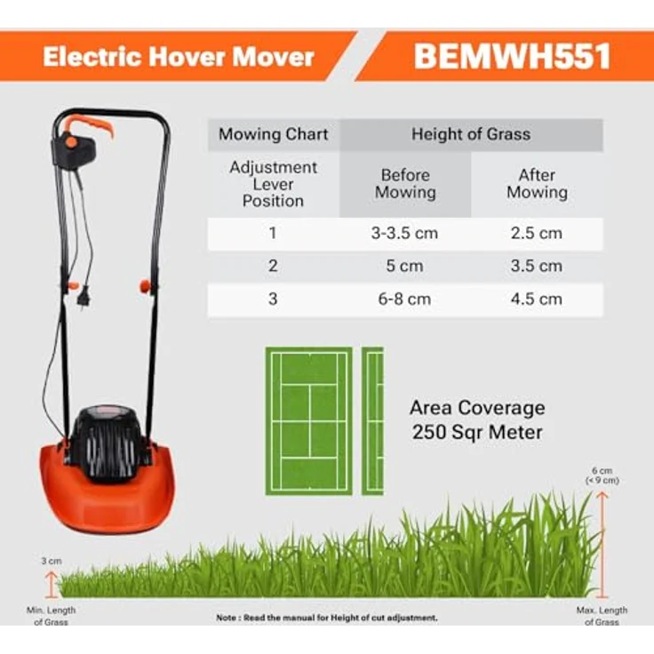 Black + Decker BEMWH551-QS Rasenmäher auf Luftkissen, 30 cm-1200 W-Garten 250 m² ? ideal für Terrain in Schrägen oder Beschädigungen (5,6 kg) – Bild 5