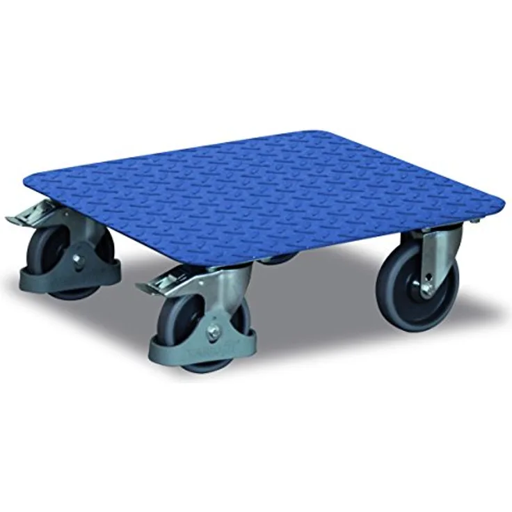 VARIOFIT Kistenroller mit Riffelblech, 400kg Traglast, pulverbeschichtet RAL 5010 enzianblau, 500x500mm, mit Radfeststeller