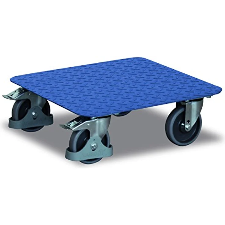 VARIOFIT Kistenroller mit Riffelblech, 400kg Traglast, pulverbeschichtet RAL 5010 enzianblau, 500x500mm, mit Radfeststeller – Bild 1