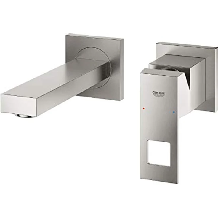 GROHE Eurocube 2-Loch-Waschtischbatterie, Wandmontage mit Fertigmontageset, Ausladung 171 mm, supersteel – Bild 4