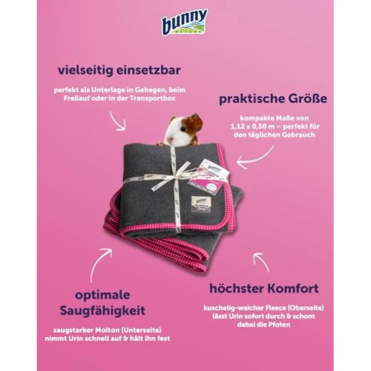 bunny NATURE Bedding Easy Pink - Waschbare Pipi-Pads für Meerschweinchen, Kaninchen - Kleintier Decke - Weicher Fleece & Saugstarker Molton - Antiallergisch – Bild 3