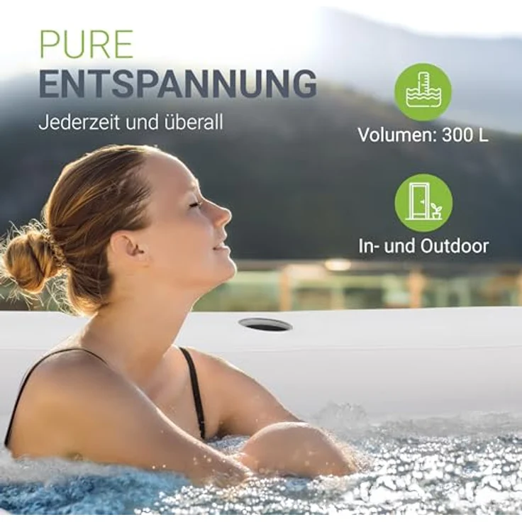 Juskys Aufblasbare Badewanne M, 300 L, platzsparend mit Rückenlehne, Pumpe und Abdeckung, Schwarz/Weiß – Bild 2