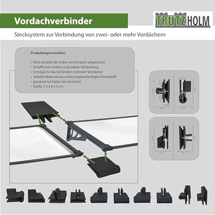 Trutzholm Aluminium Vordach II als Haustürvordach 120 x 80 cm schwarz Türdach Türvordach Haustürvordach Pultvordach – Bild 5