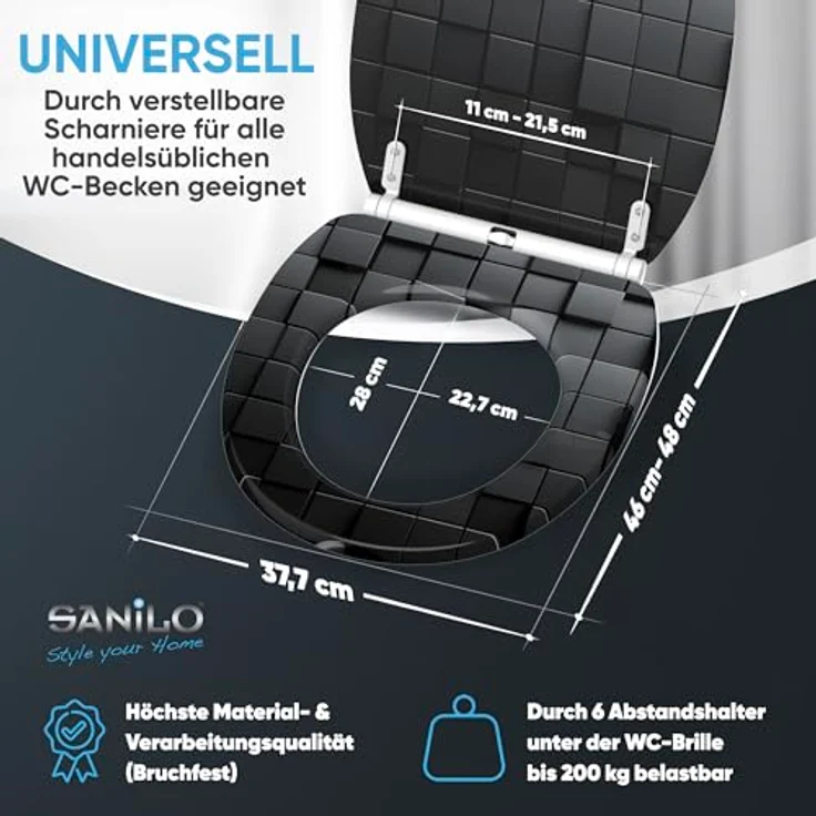 Sanilo WC Sitz Top Fix Cube, mit Absenkautomatik, bruchfestem Holz, antibakterieller Beschichtung, 4-seitig bedruckt, pflegeleicht – Bild 5