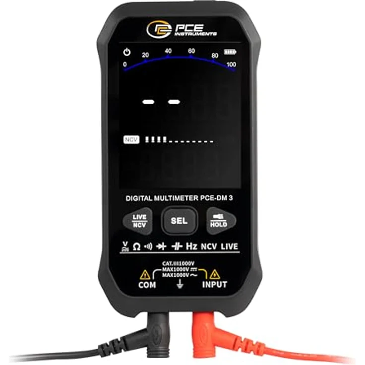 PCE Instruments PCE-DM 3 Hand-Multimeter, digitaler Datenlogger CAT III 1000V, True RMS, 9999 Counts, wiederaufladbarer Lithium-Akku, kompaktes Design mit LC-Display und Taschenlampe – Bild 2