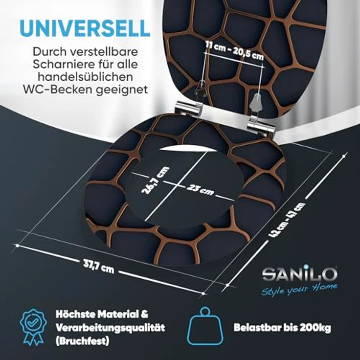 Sanilo WC Sitz Mesh, Hochwertiger Holz-Toilettendeckel mit Absenkautomatik und antibakterieller Oberfläche – Bild 5