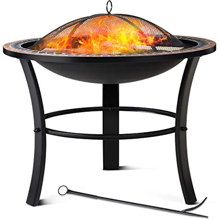 Deuba Feuerstelle Mosaik Sevilla rund 76 cm Feuerrost Funkenfluggitter Abdeckung Feuerschale Feuerkorb Steinoptik – Bild 2