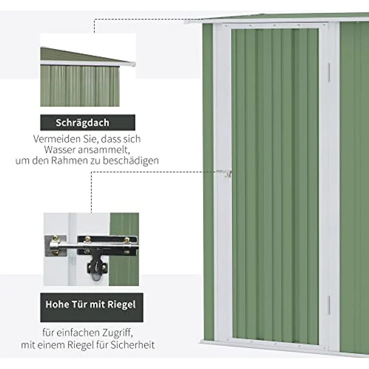 Outsunny Gerätehaus Gartenhaus Geräteschuppen mit Tür Outdoor Stahl Grün 142 x 84 x 189 cm – Bild 5