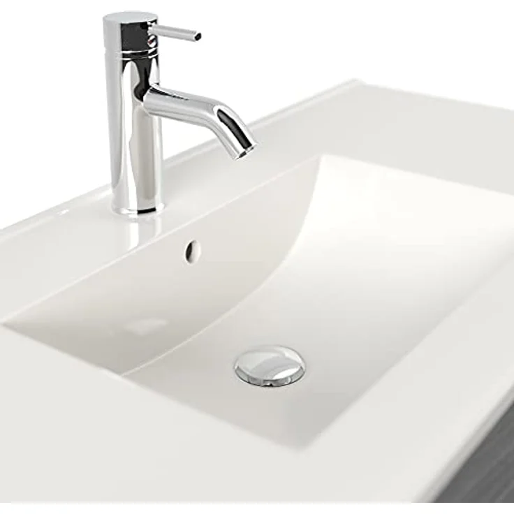 emotion | Waschbecken mit Unterschrank in Silber-Eiche | Made in Germany | B101 x H56 x T47 cm | Waschtischunterschrank mit zwei Schubladen | Keramik-Badmöbel für designvolle Badezimmer – Bild 5