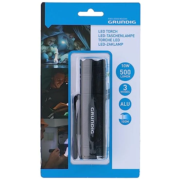 GRUNDIG LED-Taschenlampe 500 Lumen - 10W - 200M Reichweite - 3 Leuchtmodi: Hoch, Niedrig, Pulsierend – Bild 2