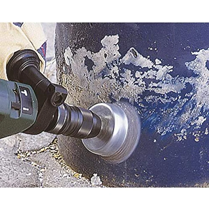 Wolfcraft Topfdrahtbürste Ø 80 mm, Stahl-Draht mit 6 mm Schaft, für Bohrmaschine, gewellt, auch für tiefe Löcher geeignet – Bild 2