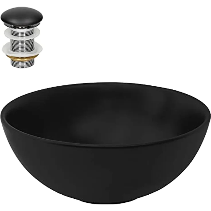 ML-Design Waschbecken aus Keramik Schwarz Matt Ø32x13,5cm Rund inkl. Ablaufgarnitur ohne Überlauf, Moderne Aufsatzwaschbecken Waschtisch Waschschale Waschplatz Handwaschbecken, für Badezimmer/Gäste-WC – Bild 1