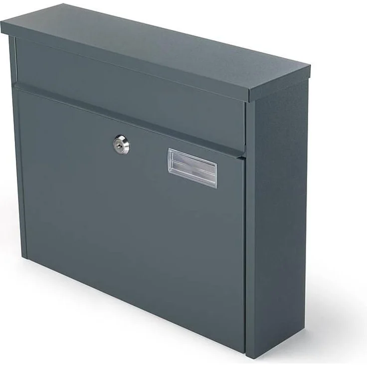 SafePost 967 Briefkasten anthrazit RAL7016 matt, mit geradem Dach und Namensschild