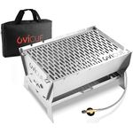 ovicue Grill groß L | Mobiler Steck-Gasgrill aus Edelstahl, Gas- & Holzkohlebetrieb, inkl. Tragetasche - für Camping, Balkon, Garten & Outdoor