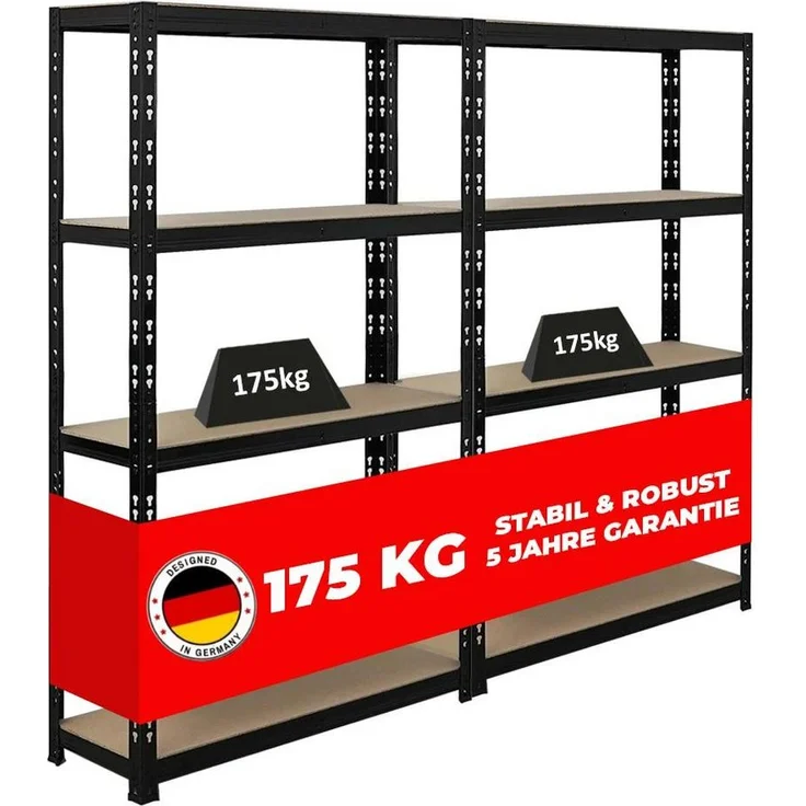 PROREGAL® Schwerlastregal Mega Deal 2x Schwerlastregal APOLLO 150x90x30 cm Schwarz, 175 kg Tragkraft, Steckmontage – Bild 1
