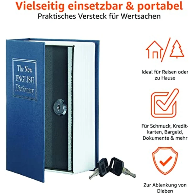 Amazon Basics Buch-Safe, tragbare Box mit Schloss und Schlüssel (klein) - Blau, ideal zum Verstecken von Wertsachen – Bild 3