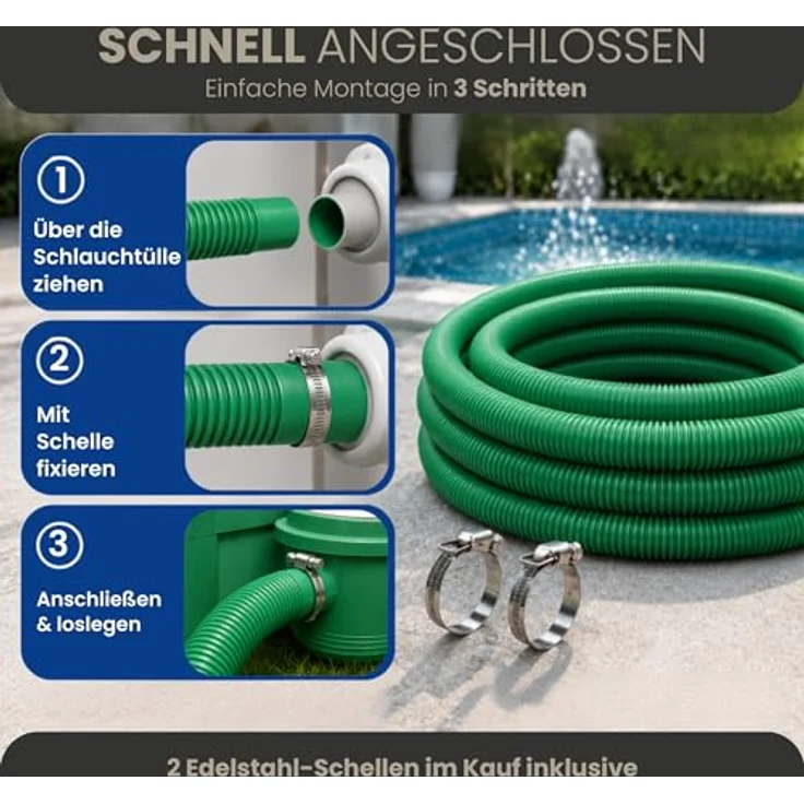 HAF Poolschlauch Ø 32mm, 1 Meter weißer Schwimmbadschlauch mit Trennmuffen, inkl. 2 Edelstahl-Schlauchschellen (25-40mm) - Made in Germany – Bild 6