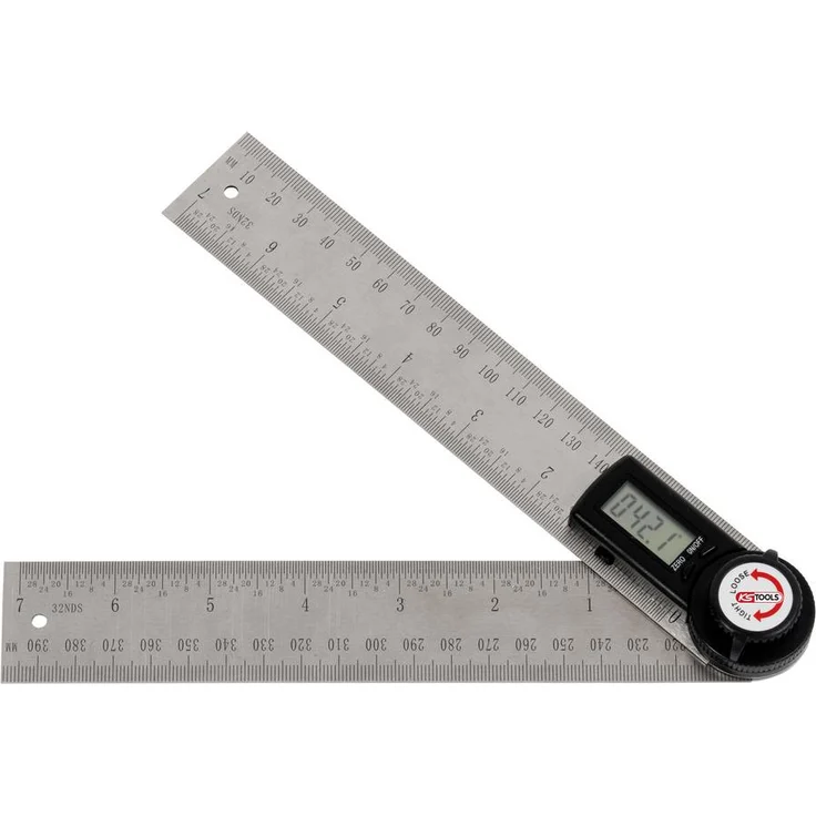 KS Tools 300.0229 Digitaler Winkelmesser, präzise Messung mit digitaler Anzeige, rostfreier Stahl, inkl. CR 2032 Batterie