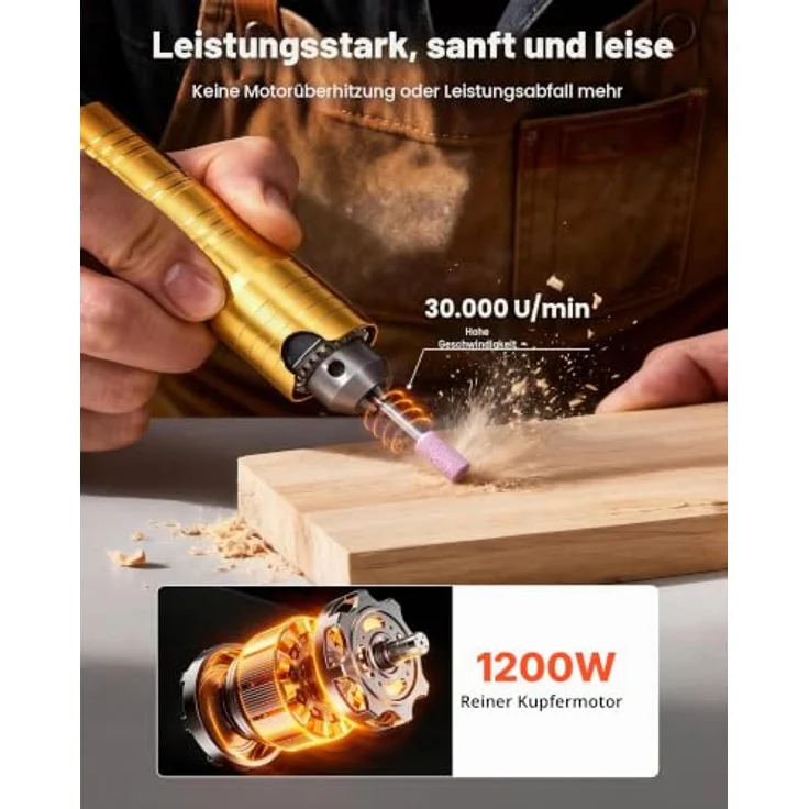 VEVOR Elektrisches Drehwerkzeug mit 1200 W, 30.000 U/min, Flexshaft-Rotationswerkzeug, Fußpedalsteuerung und 112-tlg. Zubehörset für Schleifen, Polieren & Trennen – Bild 2