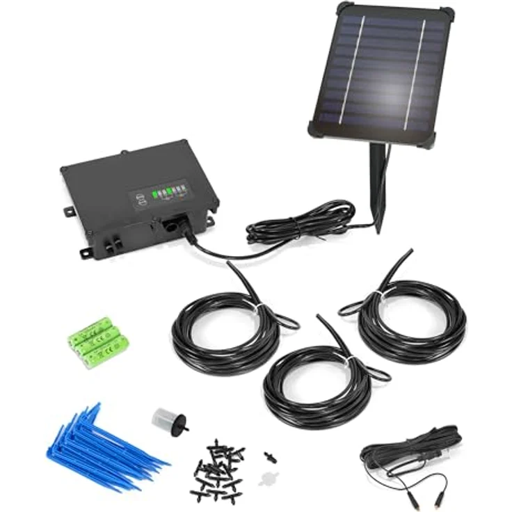 Esotec Solar Automatisches Bewässerungssystem 15 Pfeiltropfer, Urlaubsbewässerung, verstellbare Intervalle, 15m Schlauch, Ansaugfilter, Pegelsensor 101102 – Bild 1