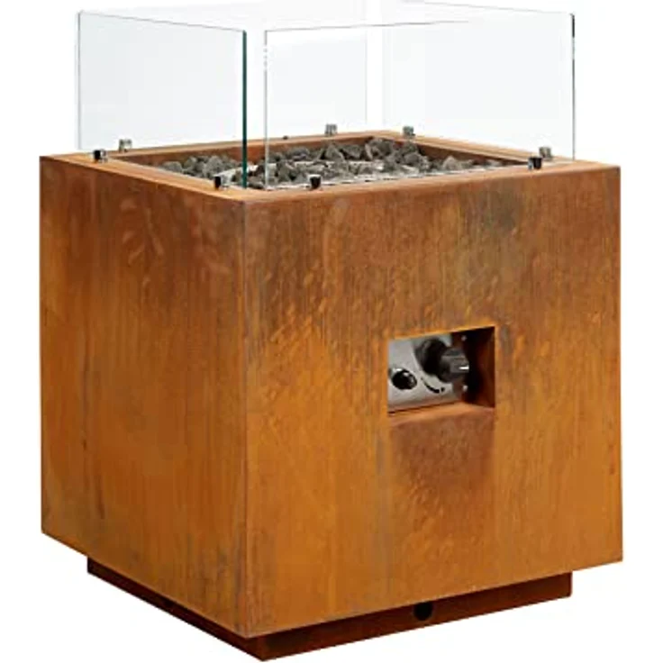 intergrill Gasfeuerstelle Fire Pit | 60 x 60 x 81,5 cm | Feuertisch Feuerschale für Garten Lavasteine Glas | Patinierter Cortenstahl | Mediterranlook – Bild 3