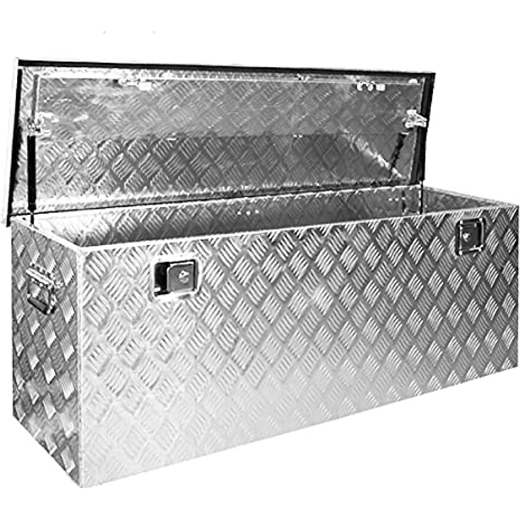 Trucky D210 Werkzeugbox, robuste Aluminium Deichselbox mit 2 Schlössern und 4 Schlüsseln, 129 x 39 x 45 cm – Bild 2
