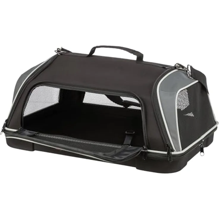 TRIXIE Transporttasche Boarding für Hunde in schwarz - praktische Tragetasche für Flugreisen - gepolsterte Bodenplatte - abnehmbare Schulterriemen - integrierte Kurzleine - geeignet für kleine Hunde bis 7 kg - 28907