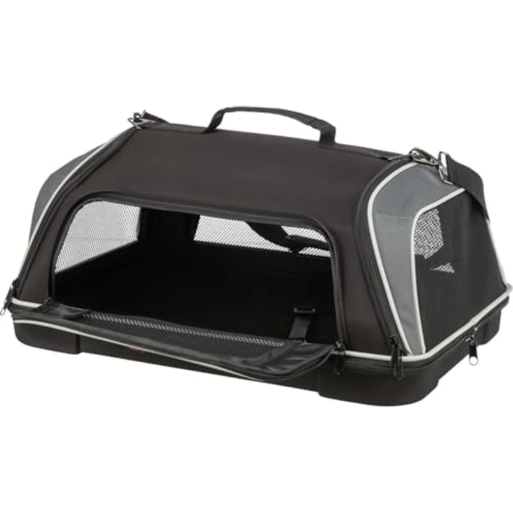 TRIXIE Transporttasche Boarding für Hunde in schwarz - praktische Tragetasche für Flugreisen - gepolsterte Bodenplatte - abnehmbare Schulterriemen - integrierte Kurzleine - geeignet für kleine Hunde bis 7 kg - 28907 – Bild 1