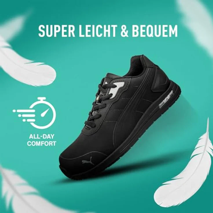 Puma S3S Bounce Black Low Sicherheitshalbschuh, mit Fiberglaskappe, wasserabweisendem Mikrofaser-Schaft und rutschhemmender GRIPPAZ® Traction-Laufsohle, Größe 41 – Bild 4