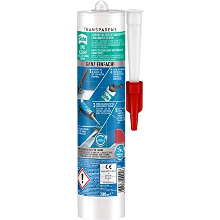 SISTA BAD KÜCHE transparent, Dichtstoff, schimmelresistent ausgestattetes, langlebiges Silikon für Küche und Bad, wasserdichter Fugenfüller, 1x280ml Kartusche – Bild 2