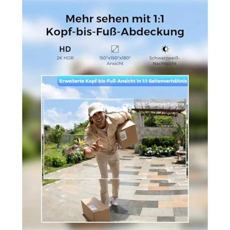 Reolink Video Doorbell, Akku Türklingel mit 2K Kamera, 1:1 Ansicht, Dual-Band WLAN, Person- und Paket-Erkennung, 2-Wege-Audio, lokale Speicherung bis 256GB – Bild 3