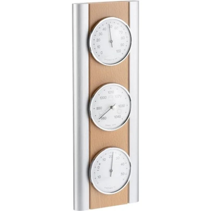 TFA Analoge Wetterstation, Wetterstation zur Messung von Luftdruck, Temperatur und Luftfeuchtigkeit, Weiss/Braun/Silber