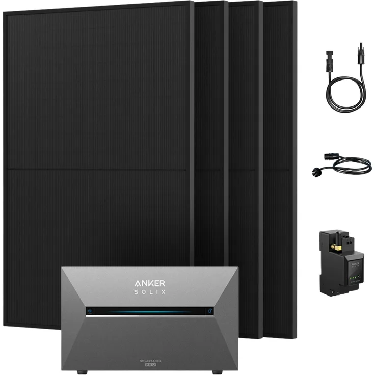 Powerness® Balkonkraftwerk Anker SOLIX Solarbank 3 E2700 Pro, 4x 500W Bifazial Solarmodule, 2.688 kWh Speicher, Smart Meter, 8x MC4-Kabel, IP65, 10 Jahre Garantie
