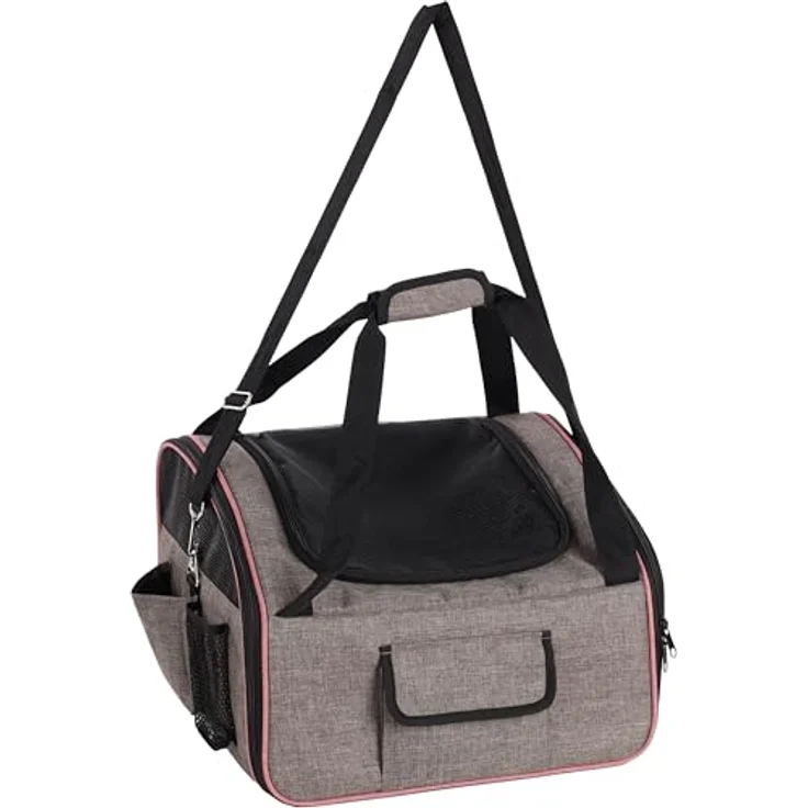 Flamingo AUTOSITZ XENOPHON WELPE TAUPE 44x37,5x29,5CM, Polyester, faltbarer Rahmen, verstellbarer Schultergurt, Kurzleine – Bild 1