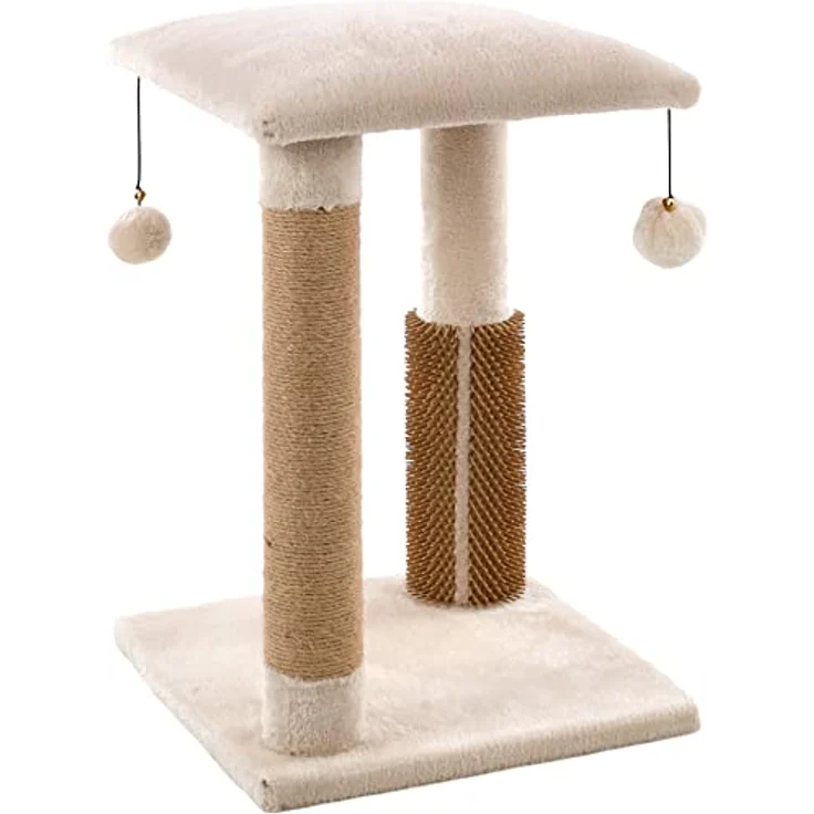 Flamingo Kratzbaum UNA, kompakt und stilvoll in Creme/Natur, mit Sisal-Kratzsäule und gemütlicher Liegefläche für Katzen – Bild 1