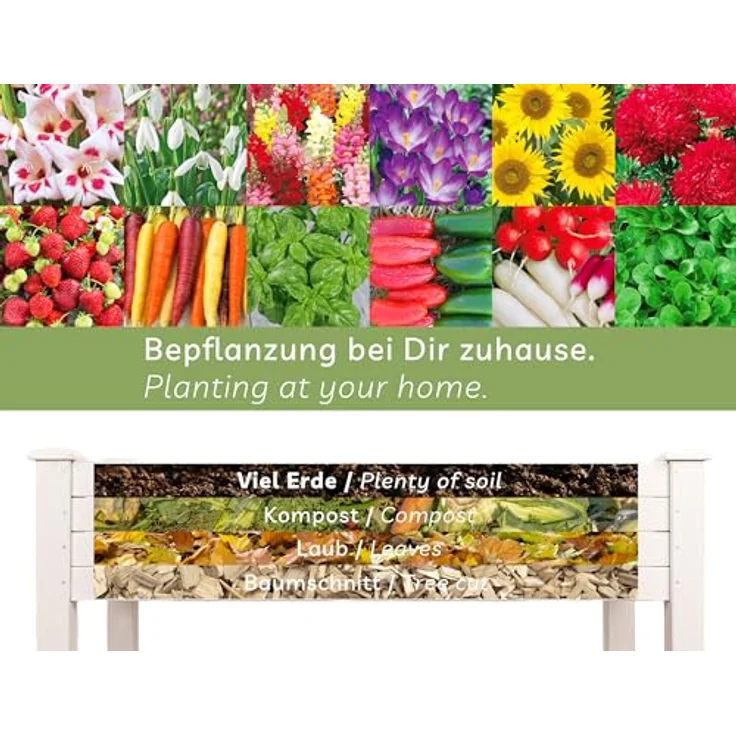 needs&wants® Growy4 Hochbeet aus Holz, Pflanzkasten Bausatz rechteckig schmal mit Vlies-Folie, 80 Liter Volumen, weiß – Bild 4