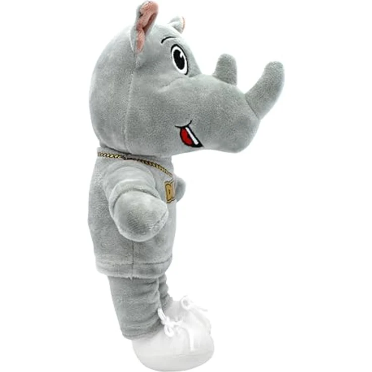 BEMIRO Tierkuscheltier Dikka Kuscheltier Nashorn - ca. 26 cm, kuschelig weich, gestickte Augen, mit Kette im den Hals, bekannt aus dem Fernsehen – Bild 2