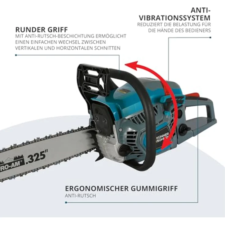 Könner & Söhnen Benzin-Kettensäge KS CS31G-18-1, 2,3 kW, 54,5 cm³, Schwertlänge 45 cm, Easy-Start-System, Anti-Vibrations-Technologie – Bild 9